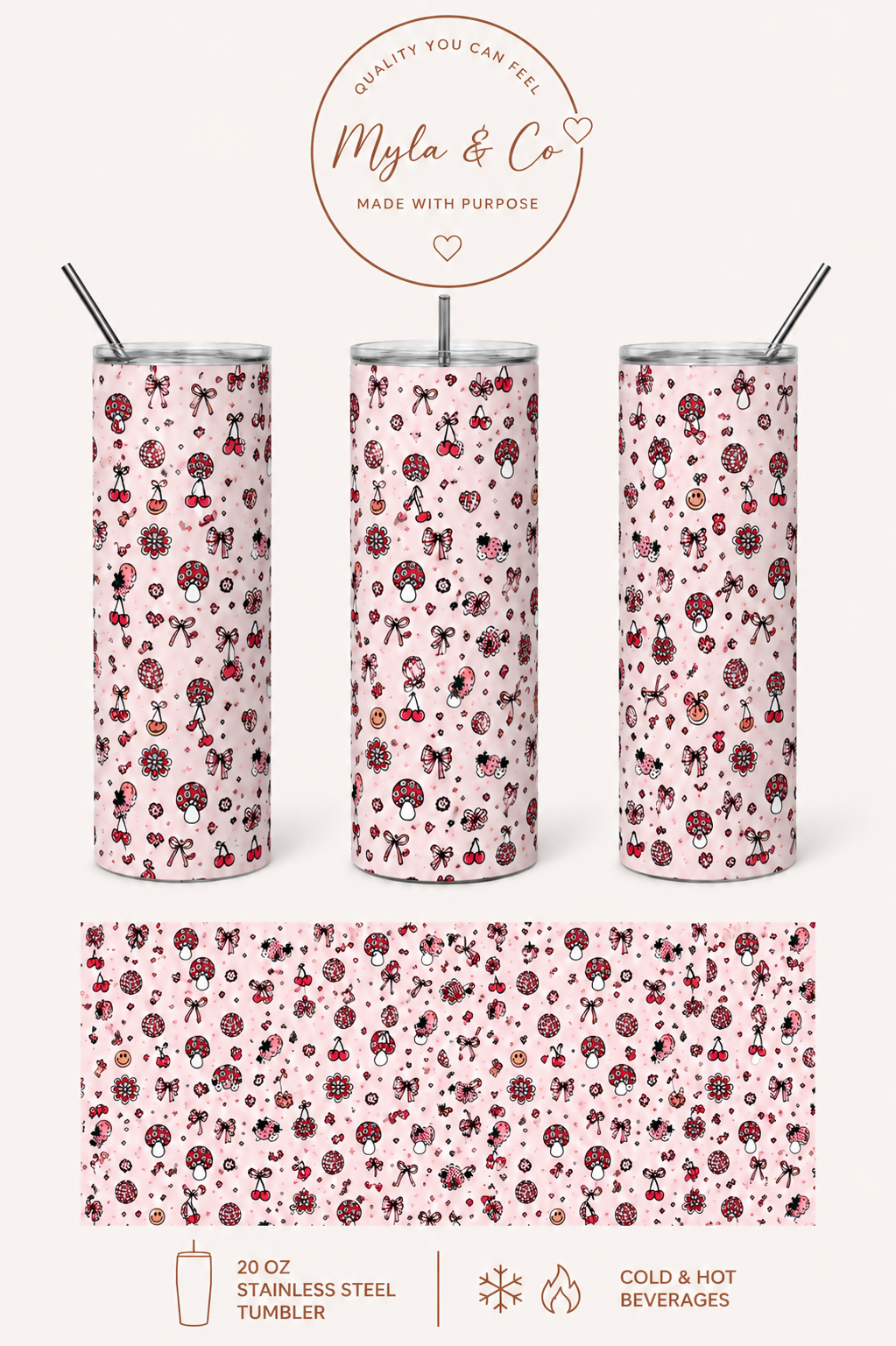 Strawberry Bows 20oz Tumbler