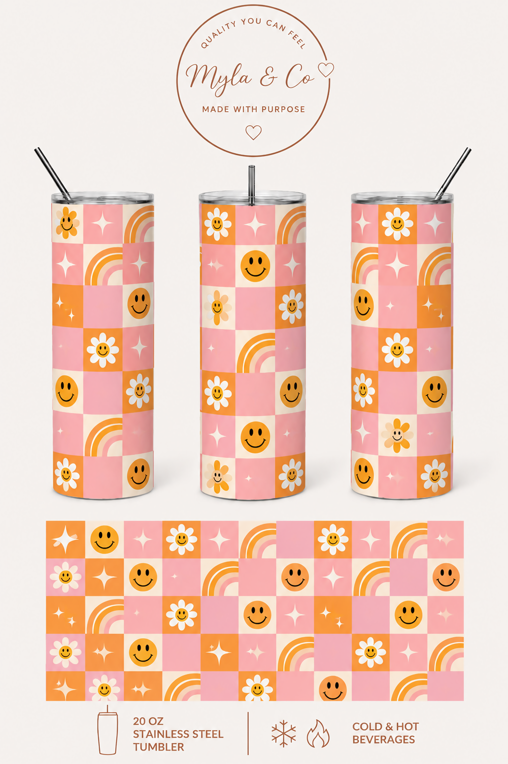 Smiley Checkered 20oz Tumbler