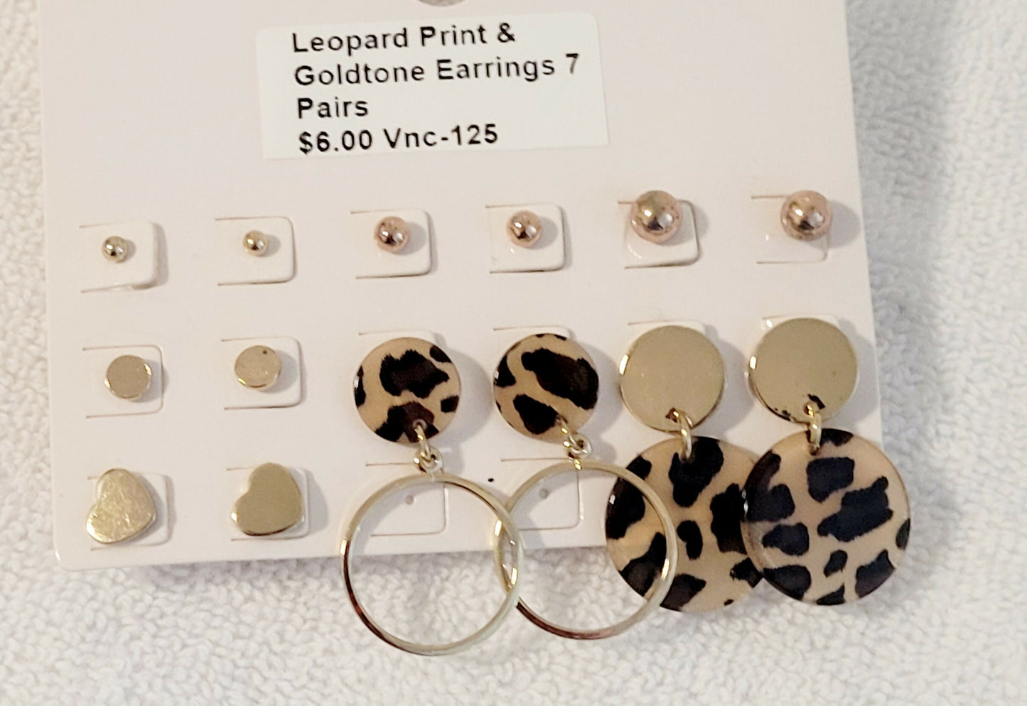 Leopard Print & Goldtone Earrings 7 Pairs