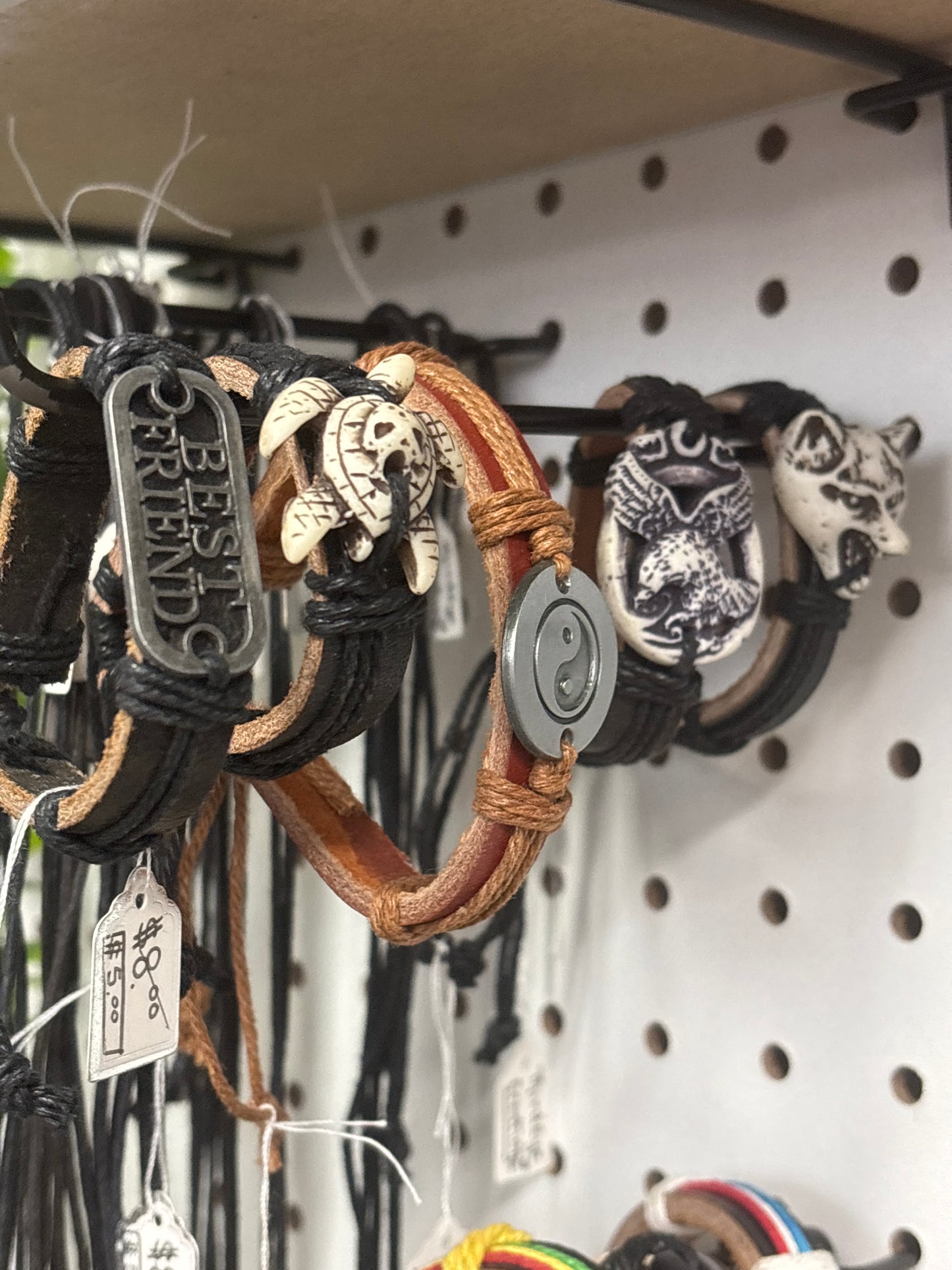 Leather Wood Carved Bracelet