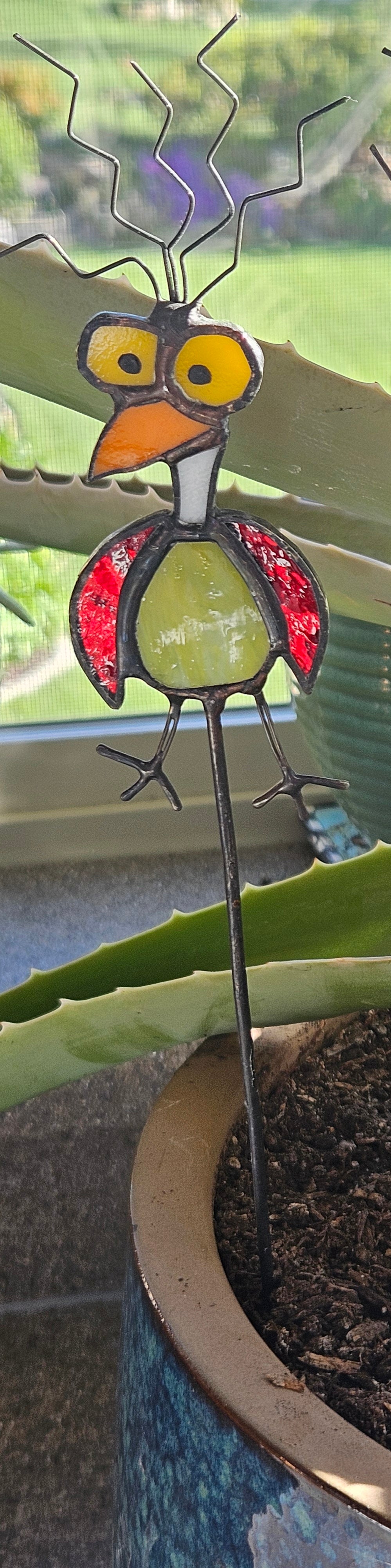 Dodo bird red wing green belly Stained Glass