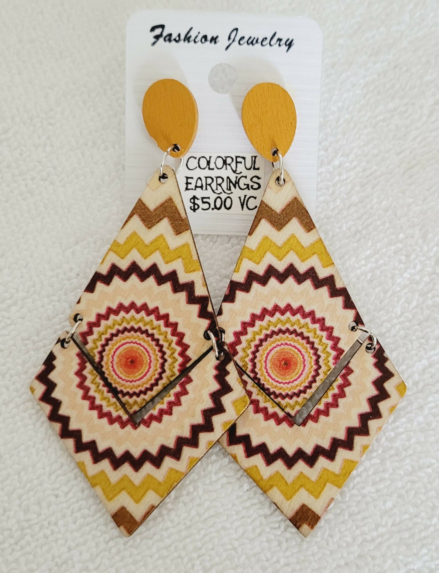 Yellow Wooden Colorful Earrings