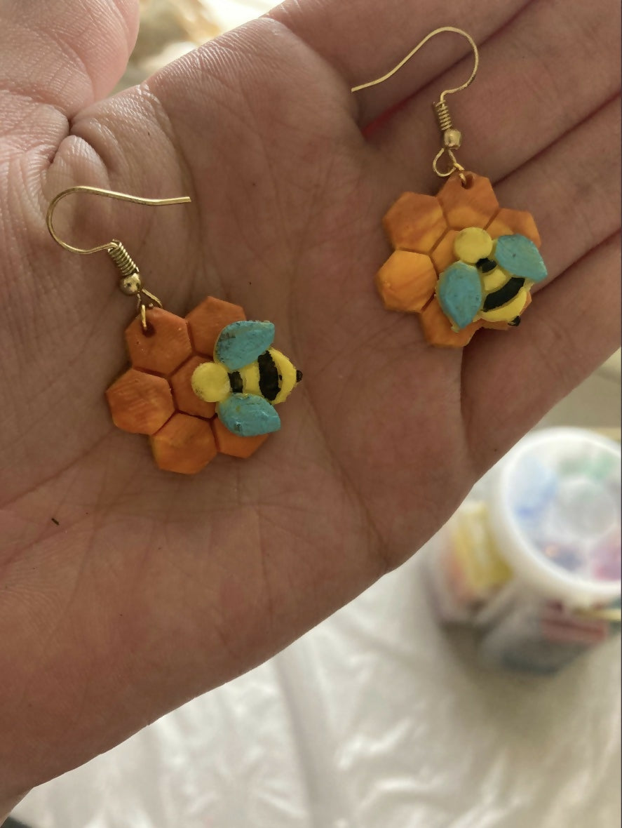 Bee & Honeycomb Earrings