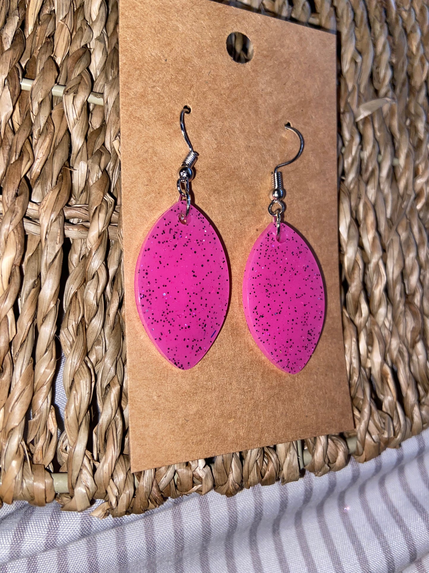 Pink glitter oval earrings