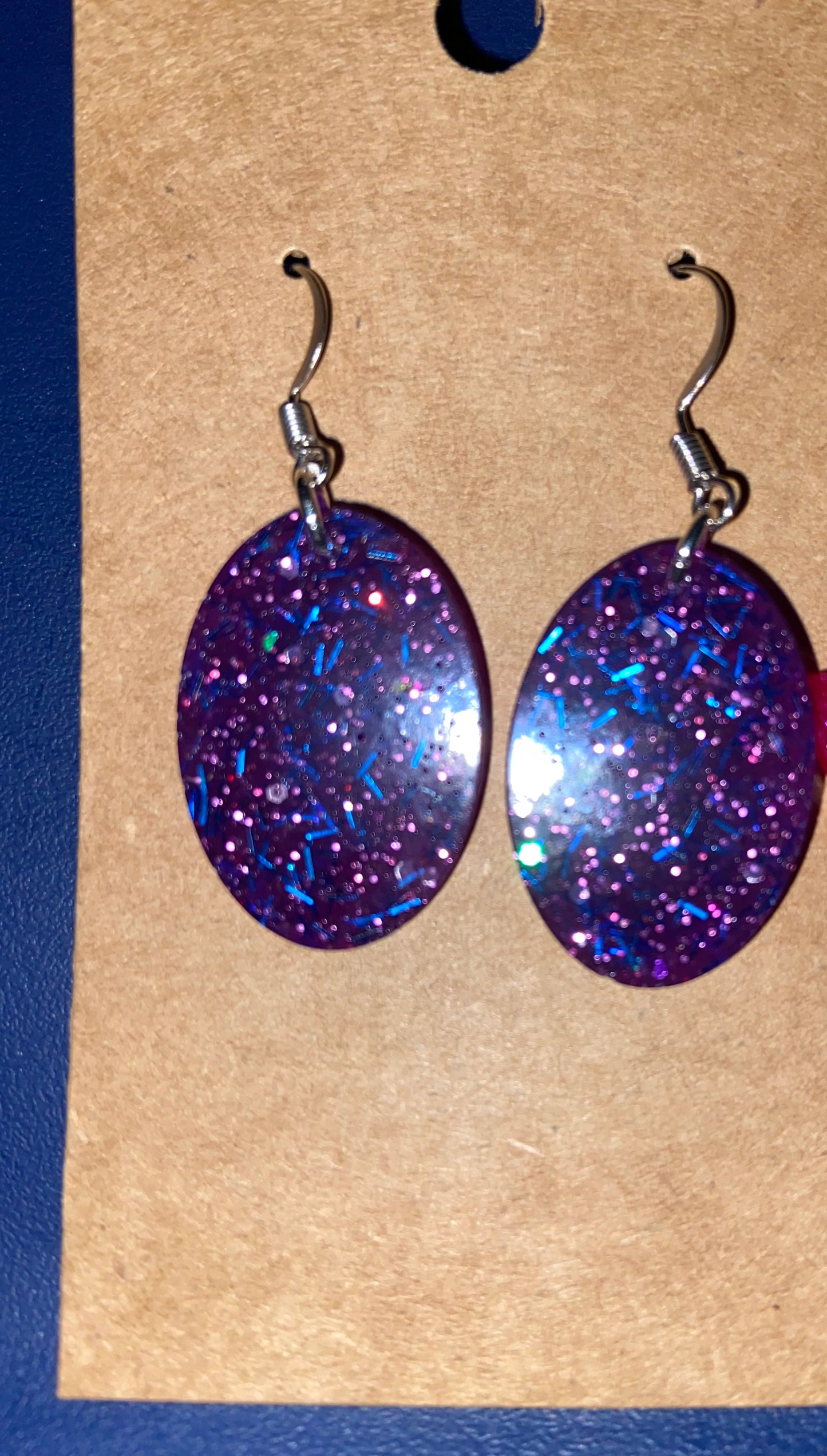 Purple glitter oval earrings