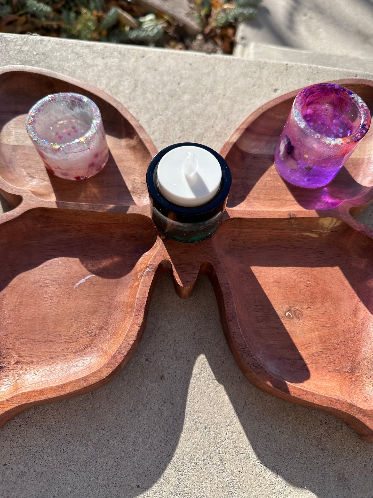 Purple resin tea light candle holder