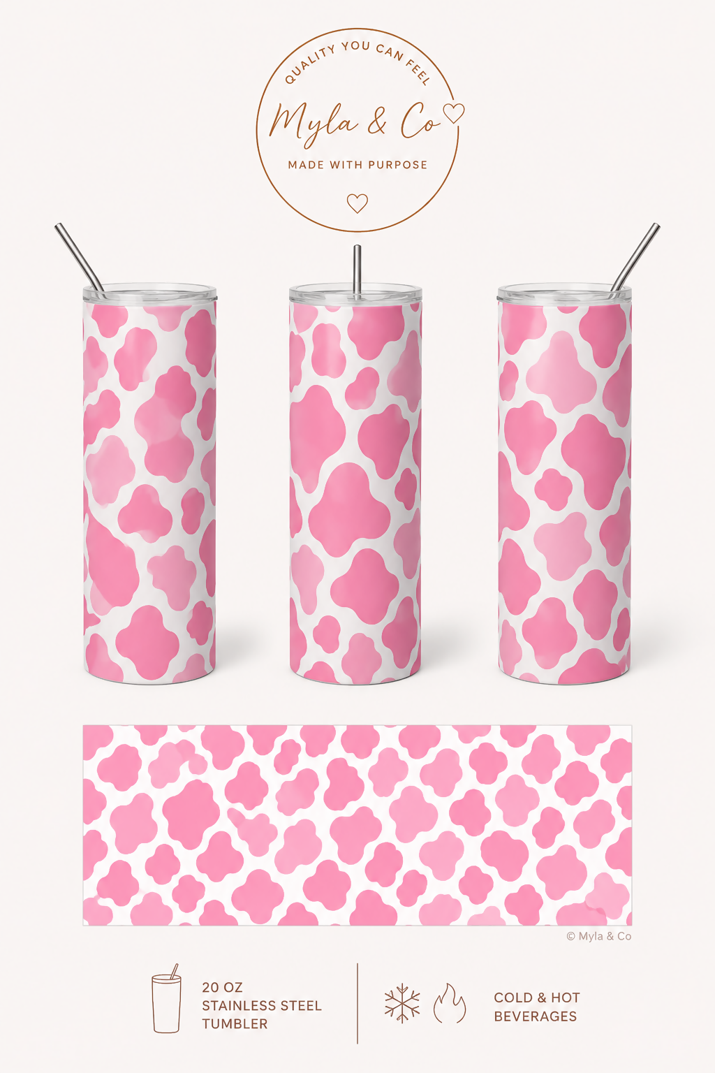 Pink Cow Print 20oz Tumbler