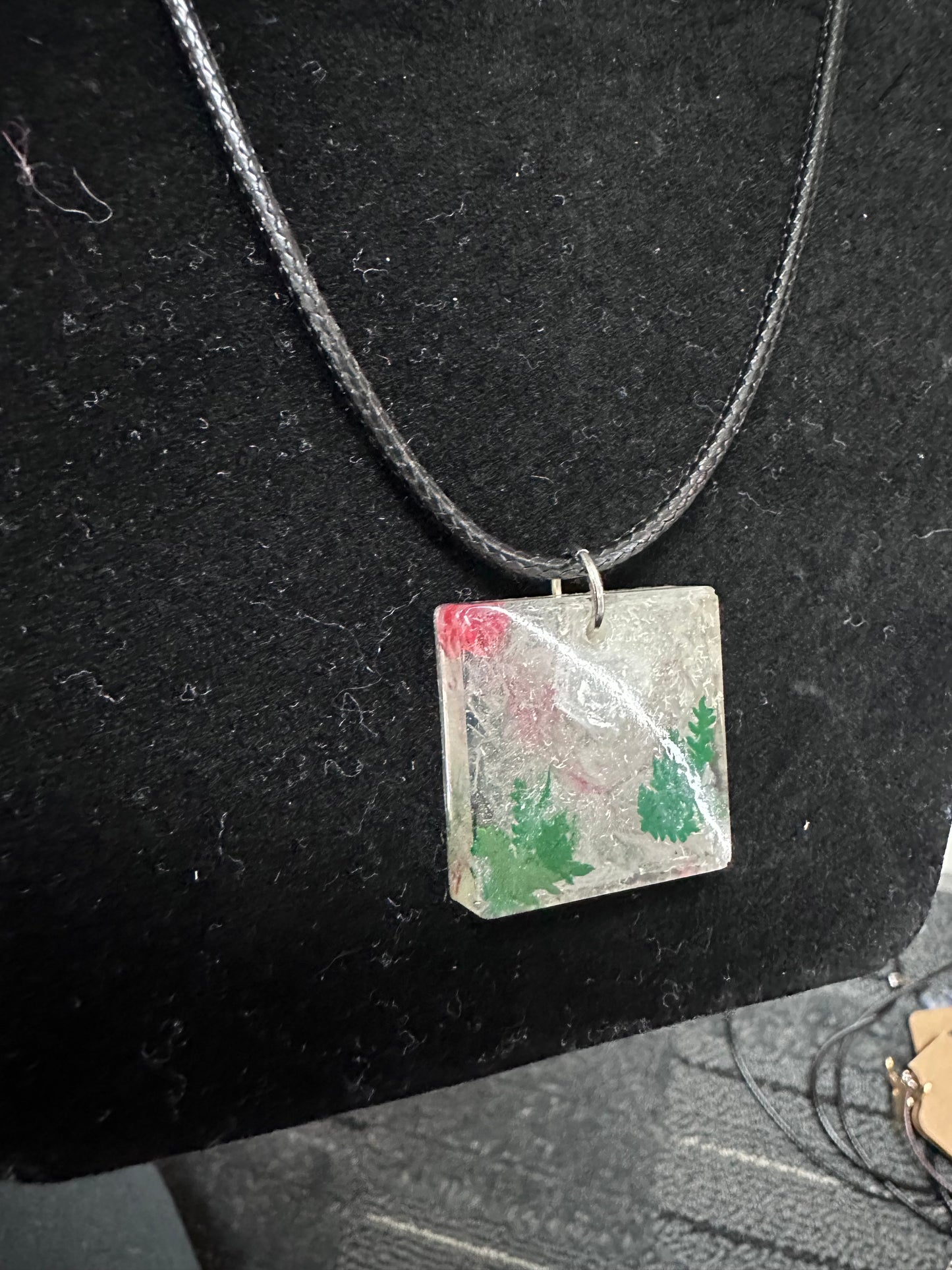 Square resin floral pendant