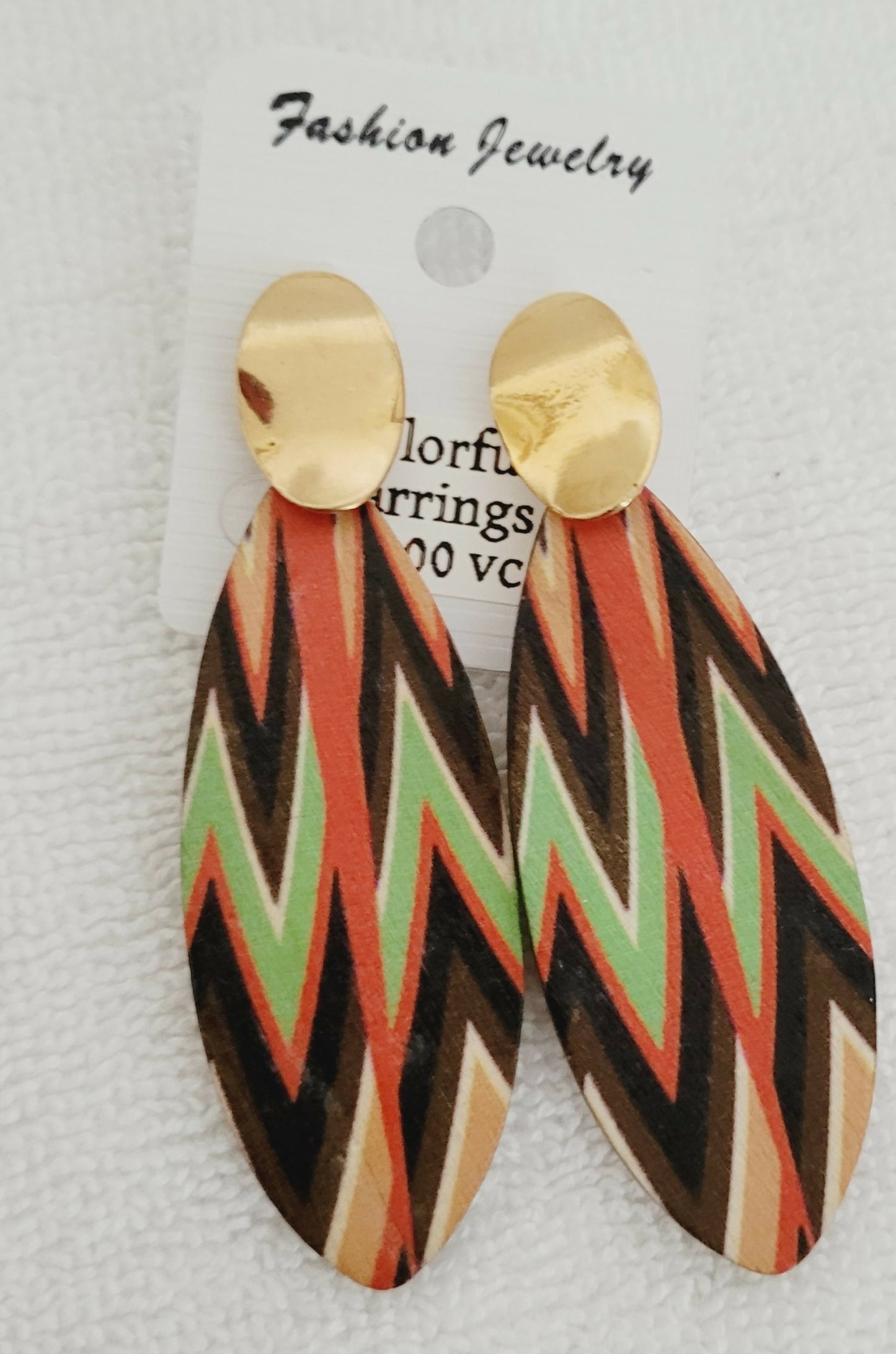 Goldtone Wooden Colorful Earrings