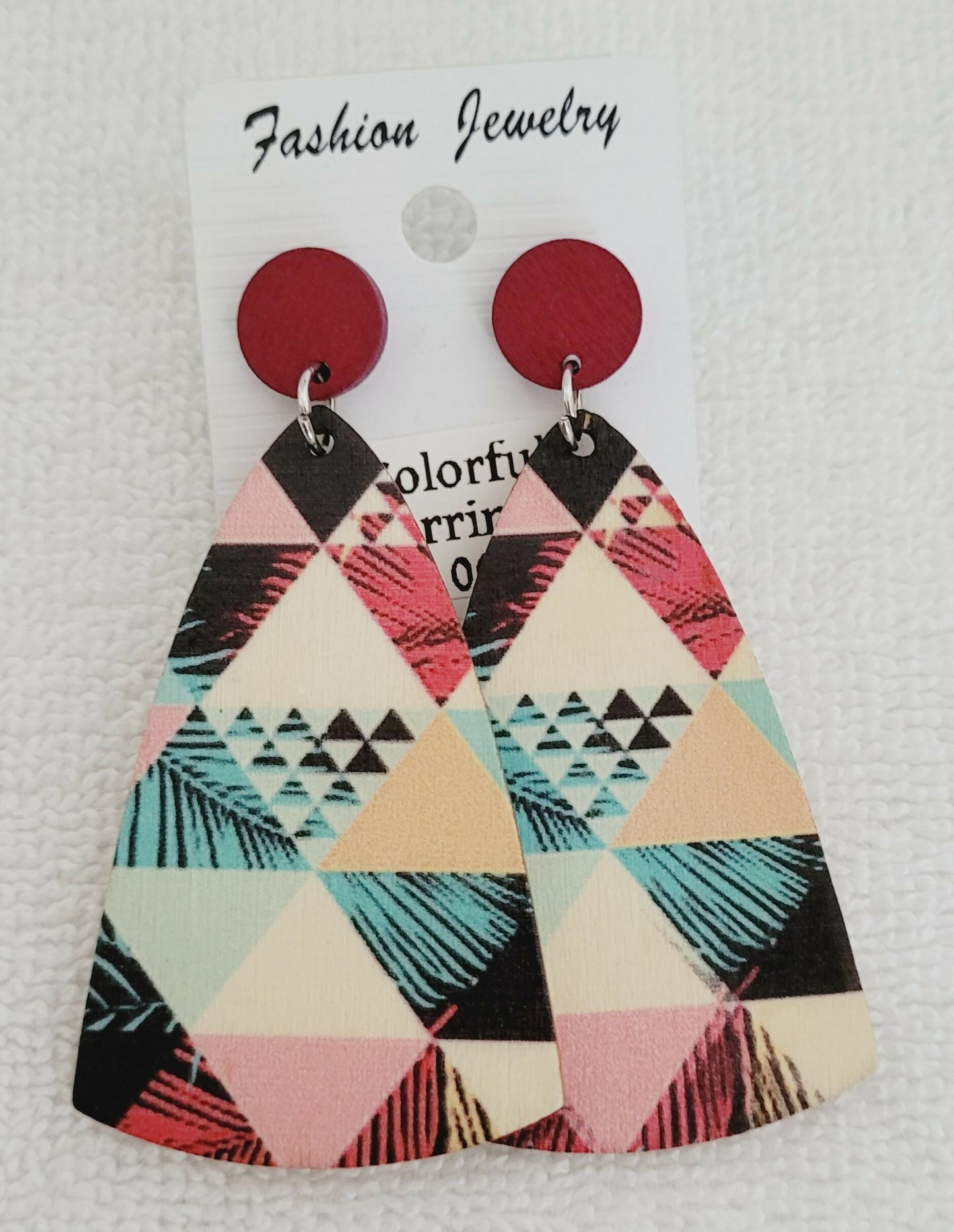 Red Wooden Colorful Earrings