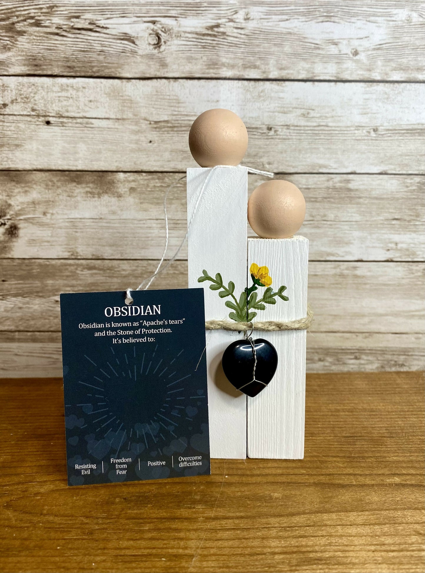 Wood couple with crystal heart