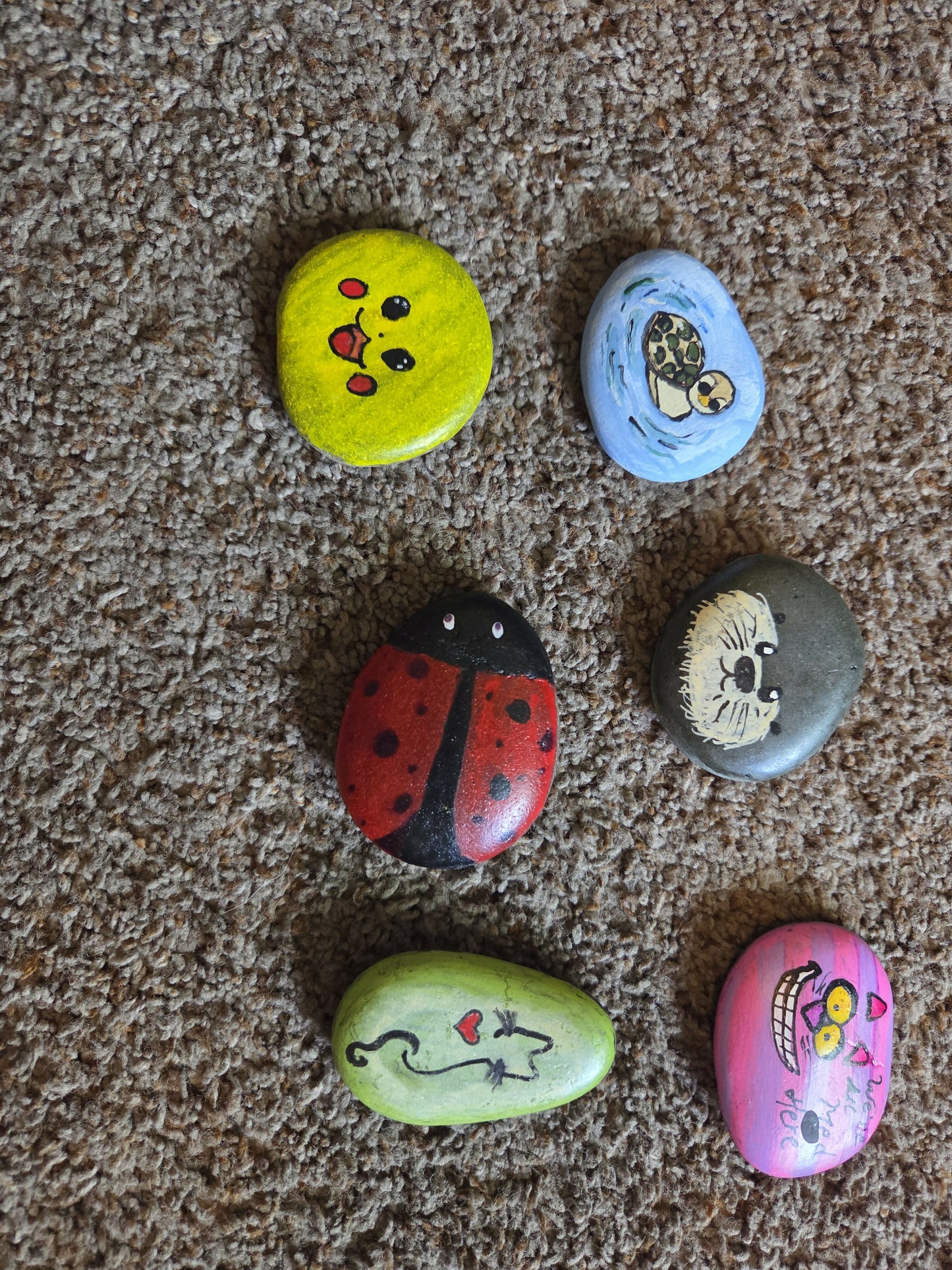Various hand painted rocks