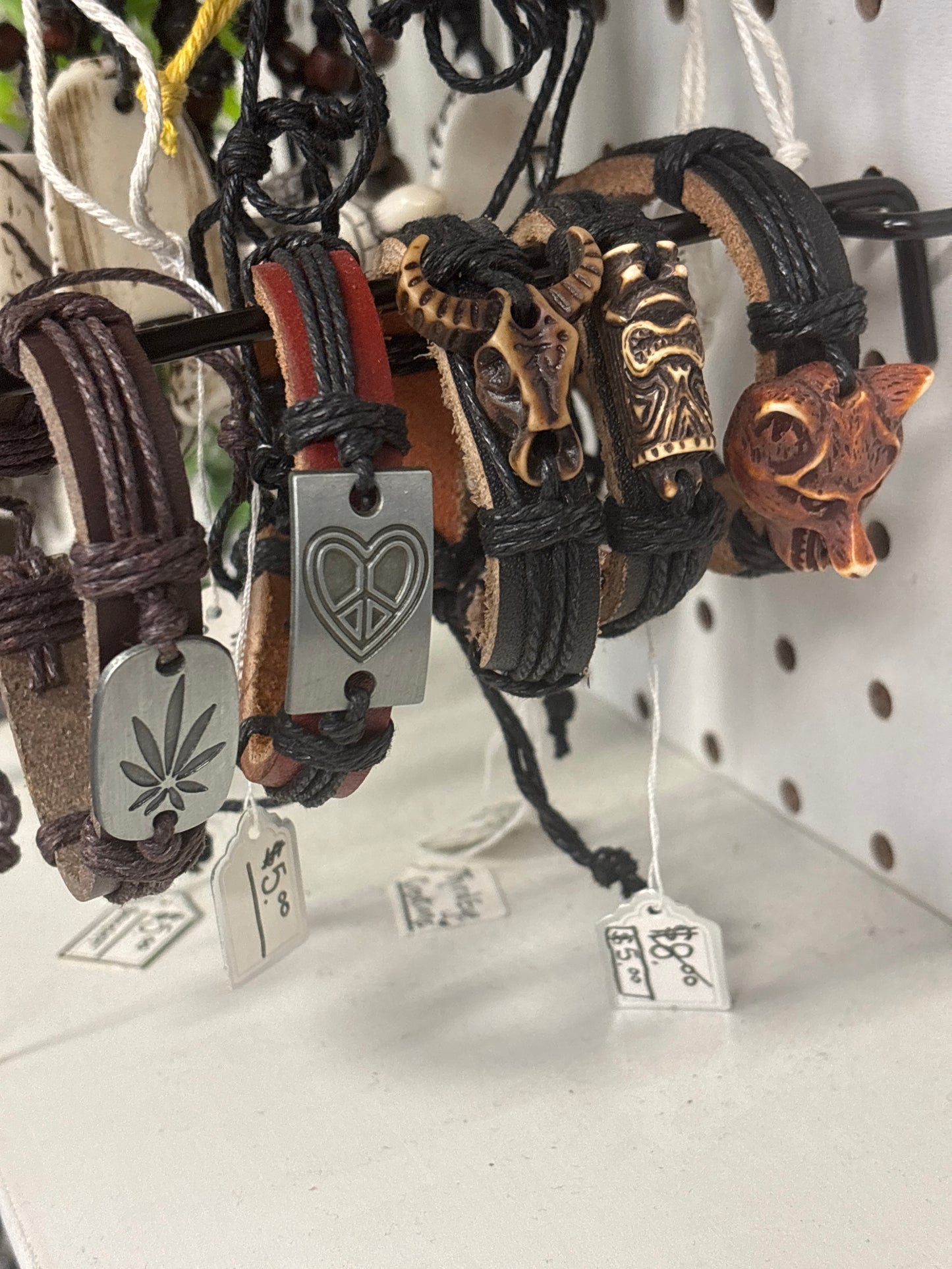 Leather Wood Carved Bracelet