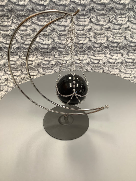 Obsidian Sphere with Crescent Moon Holder