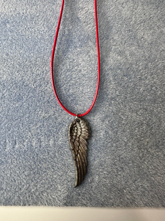 Antiqued wing necklace red chain