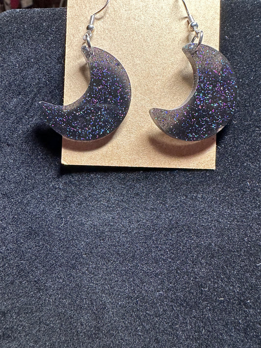 Black crescent moon earrings
