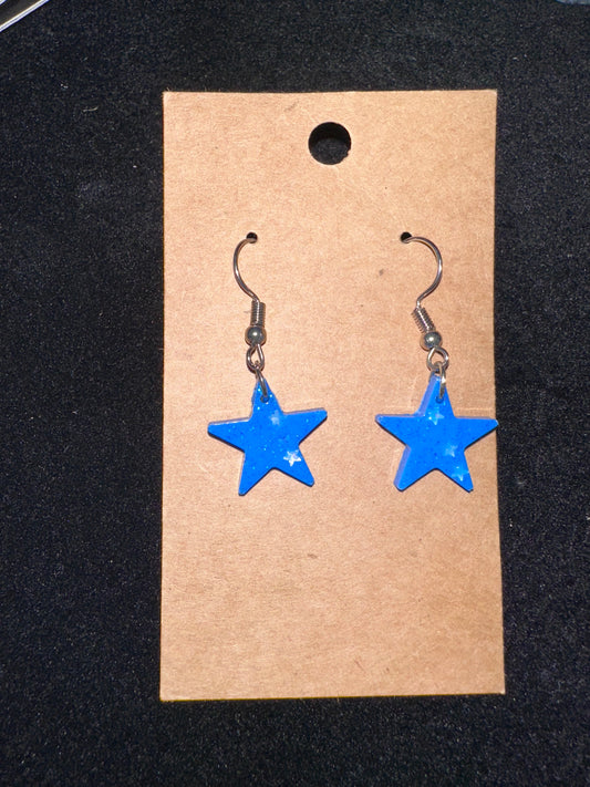 Blue mini star dangle earrings