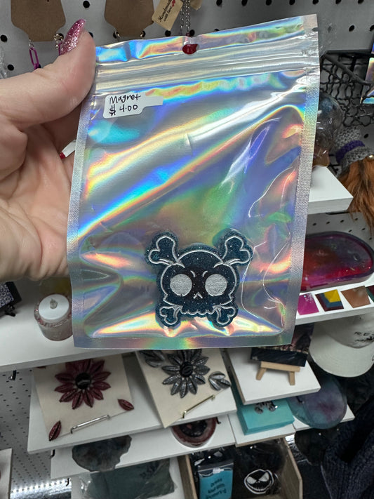 Blue skull and crossbones magnet