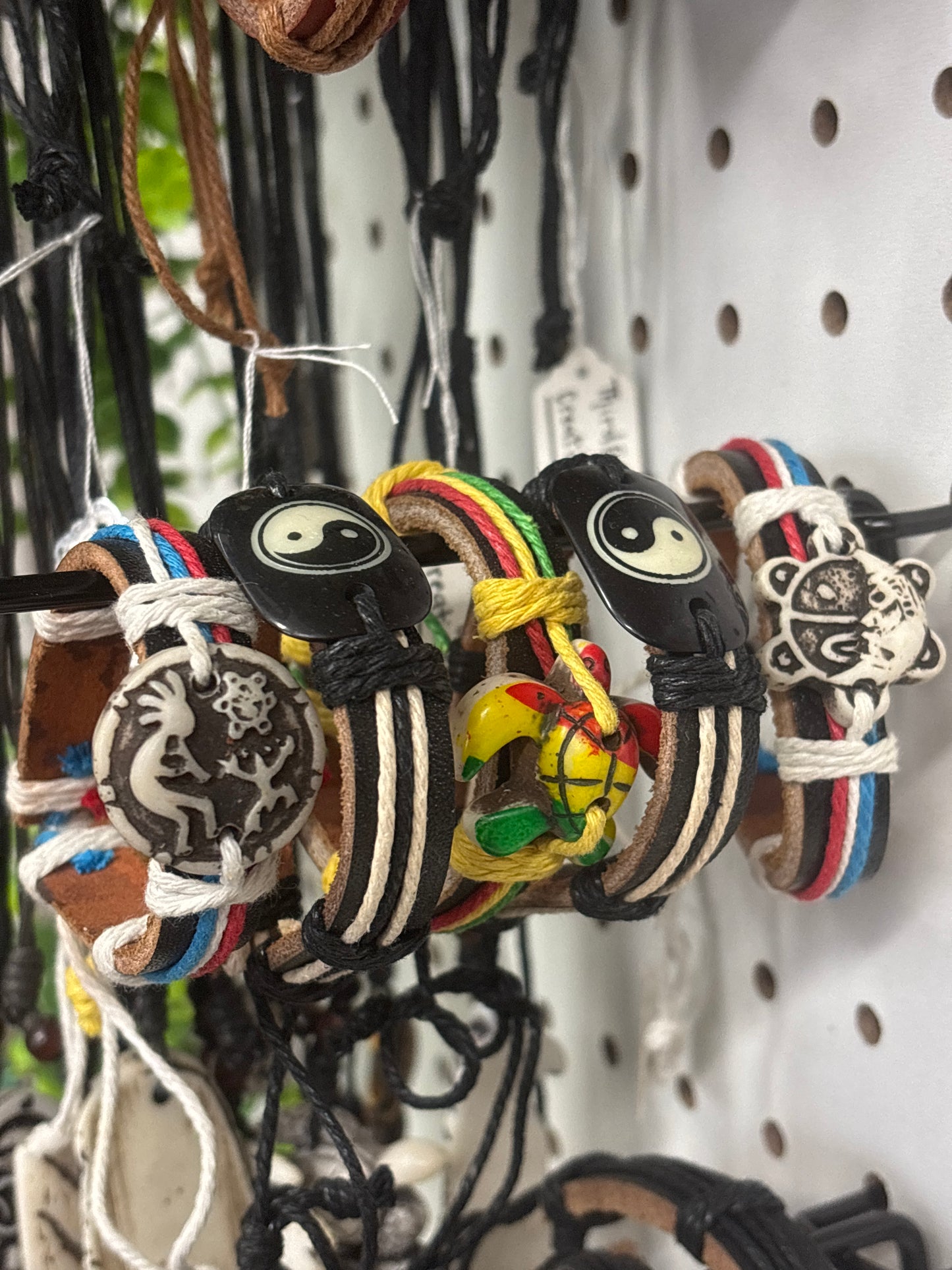 Leather Wood Carved Bracelet