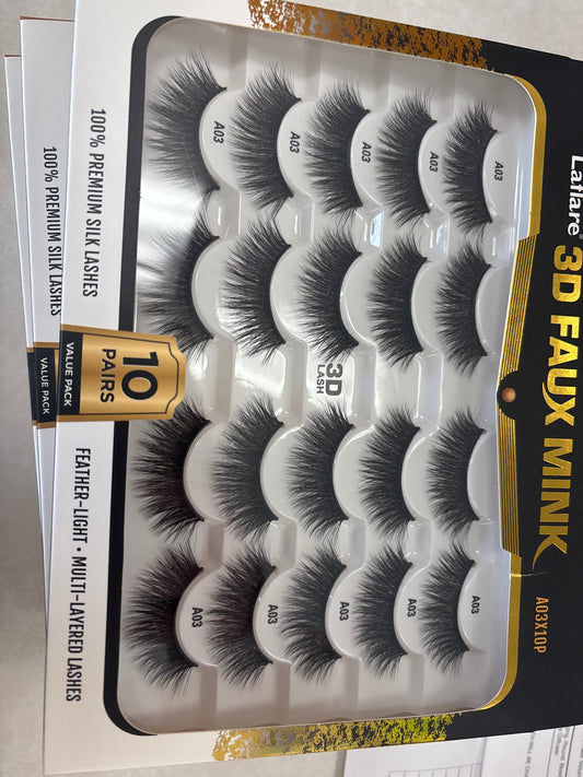 10 pairs Laflare 3-D faux mink lashes