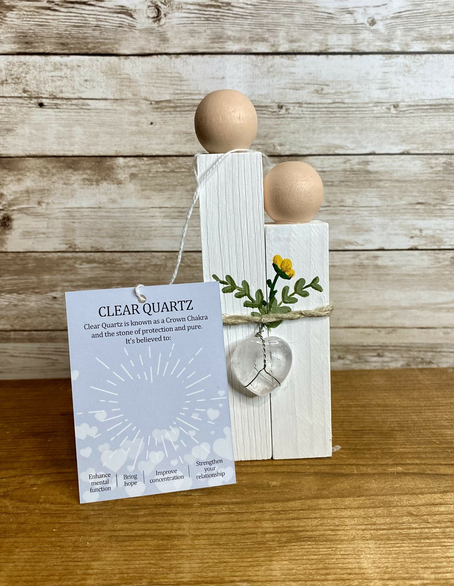 Wood couple with crystal heart