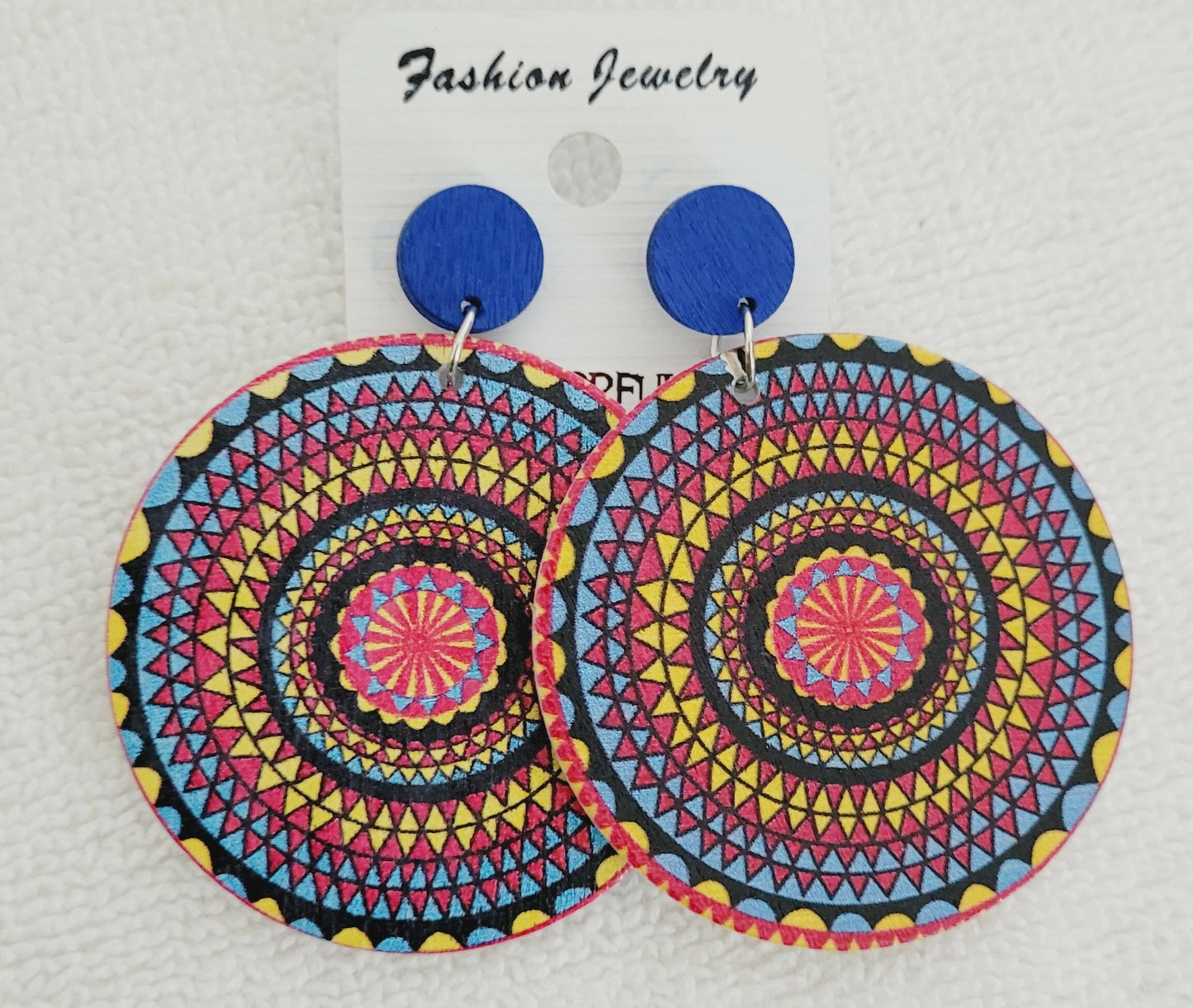 Blue Colorful Wooden Earrings