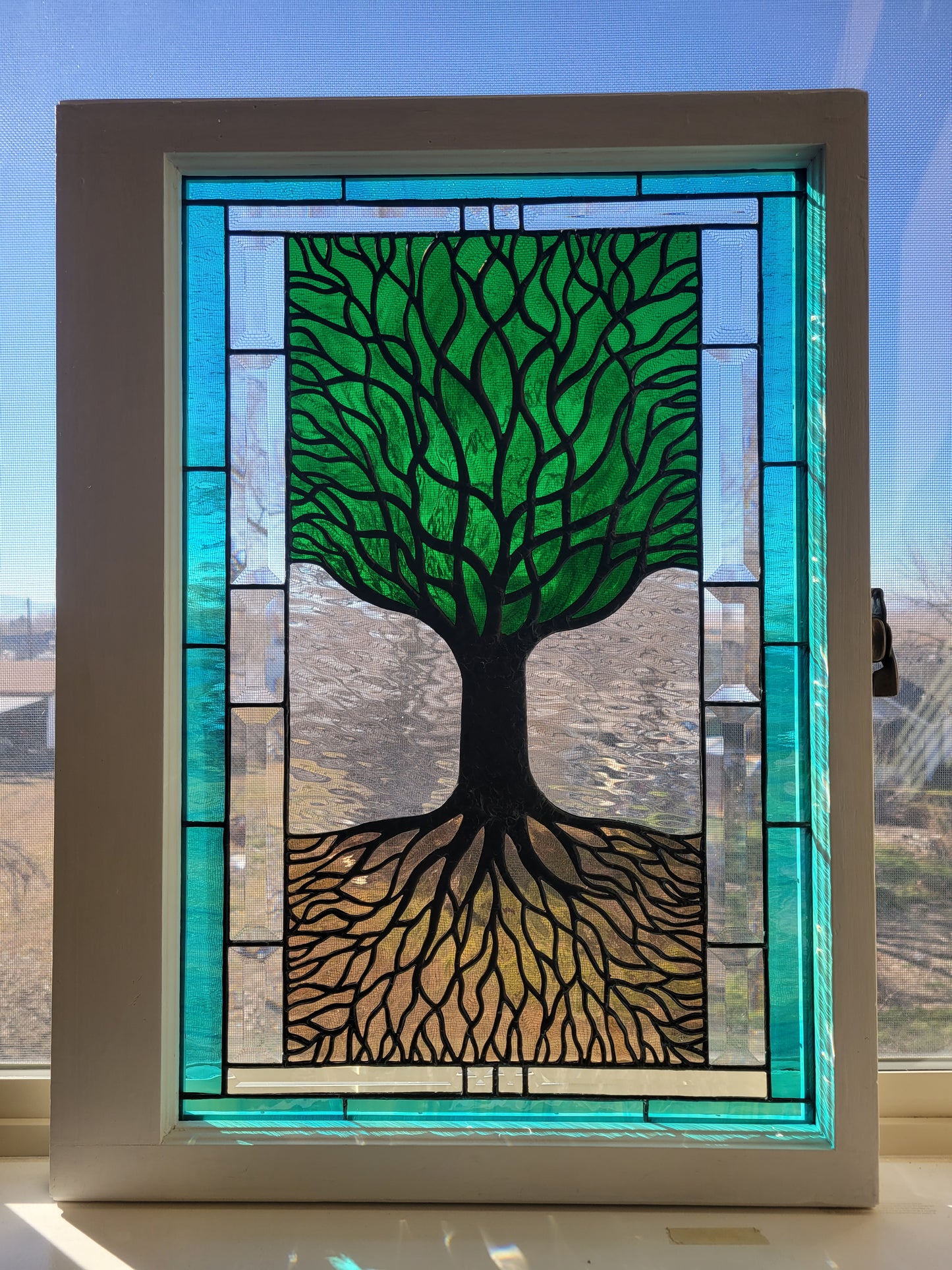 Green tree with roots Stained Glass
