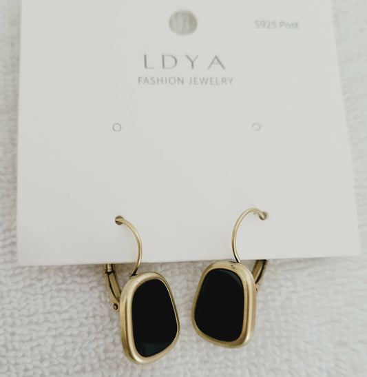LDYA Black & Golden Tone Earrings