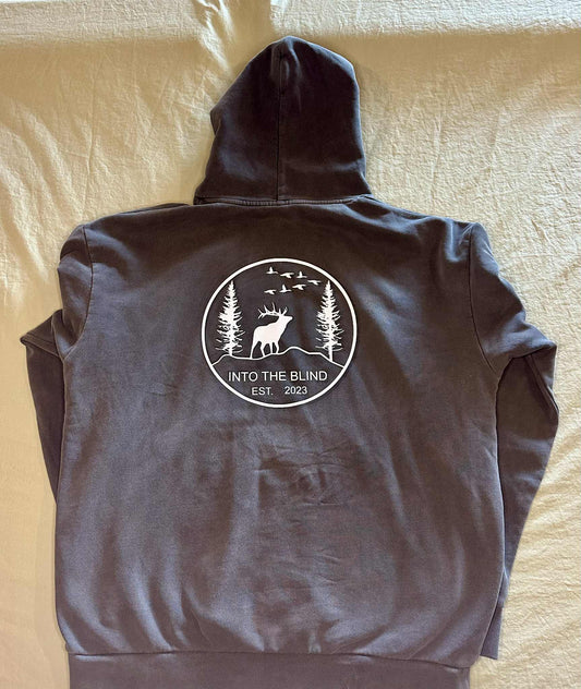 Gray elk hoodie/back logo