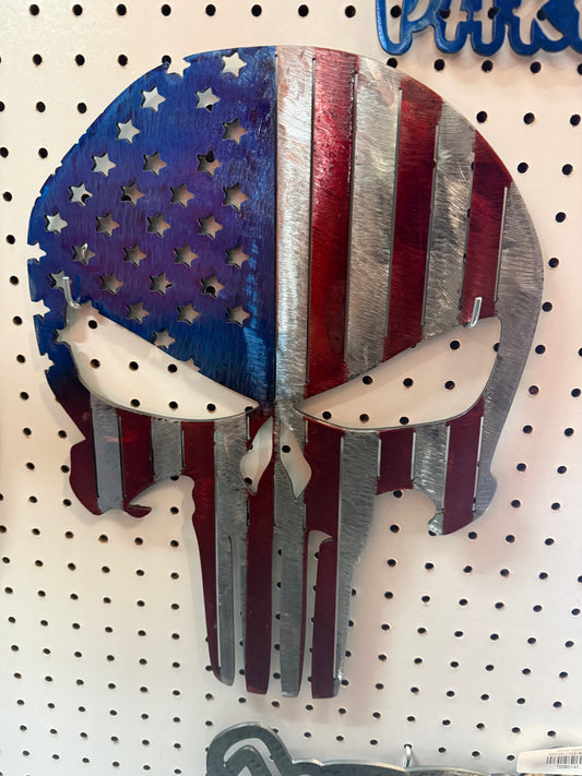 Flag Skull Metal Sign