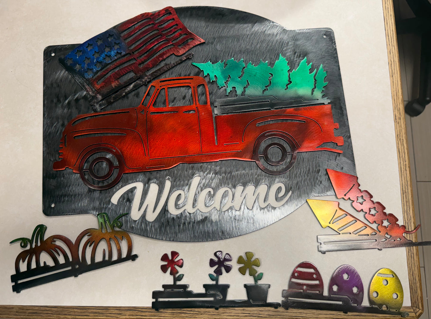 Holiday Truck Set Metal Sign
