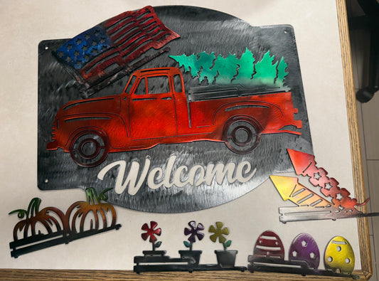 Holiday Truck Set Metal Sign
