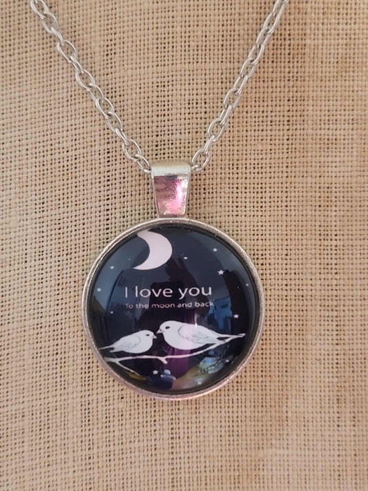 Moon and back glass carbochon necklace