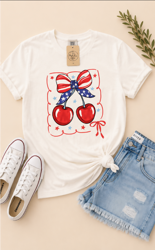 Red, White & Blue Cherry Bow