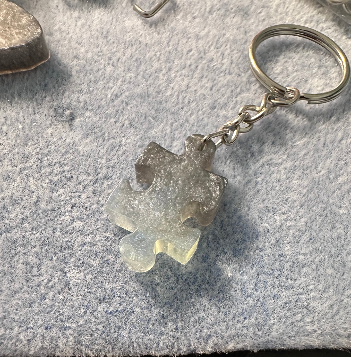 Mini puzzle piece resin keychain