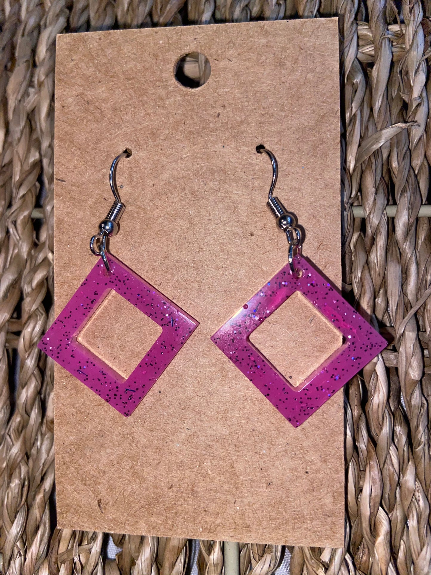 Pink glitter square earrings