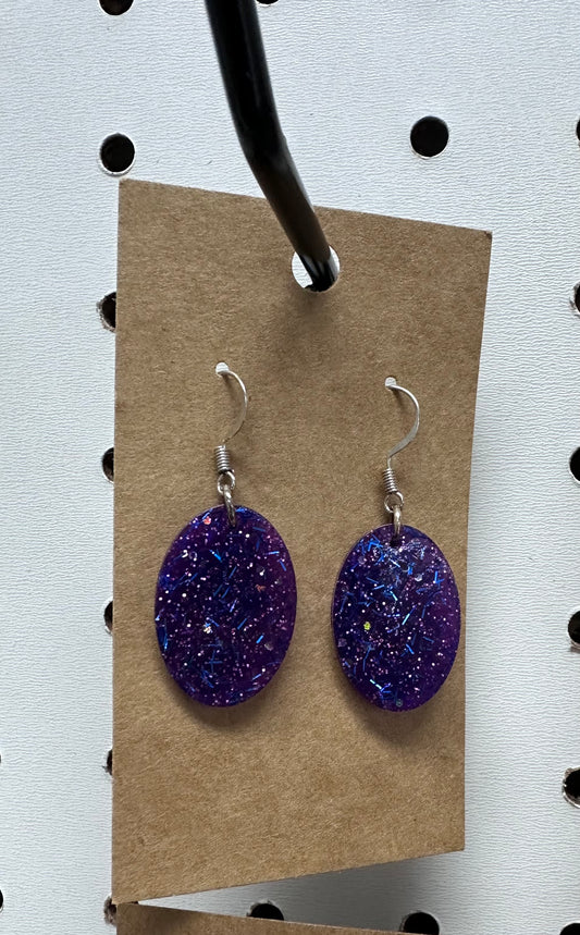 Purple glitter oval earrings