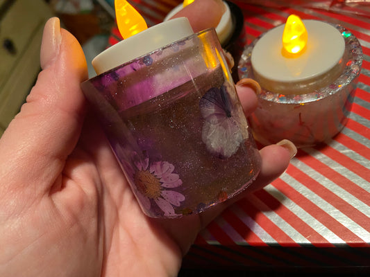 Purple resin tea light candle holder