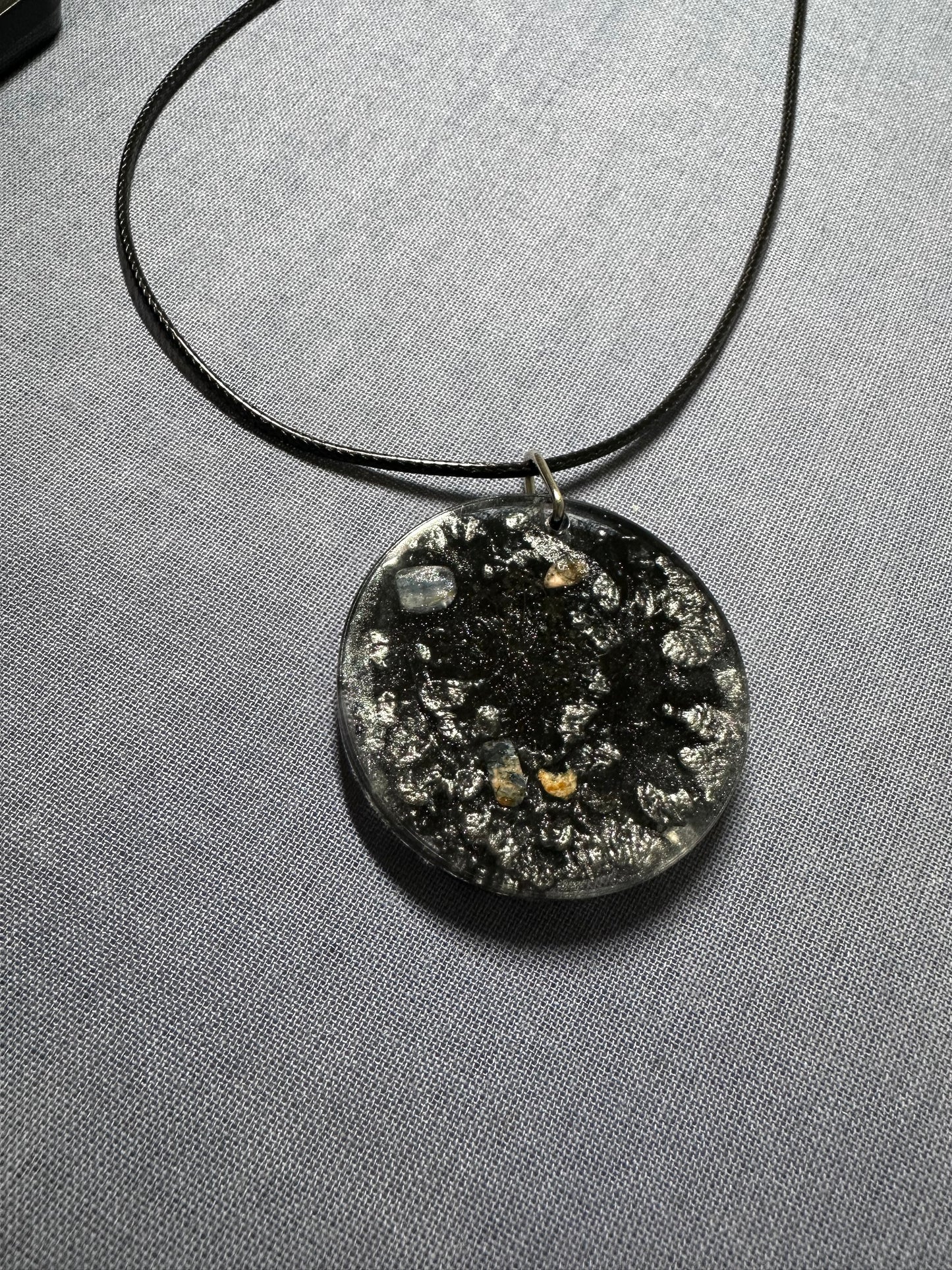 Resin large circle pendant necklace silver and black