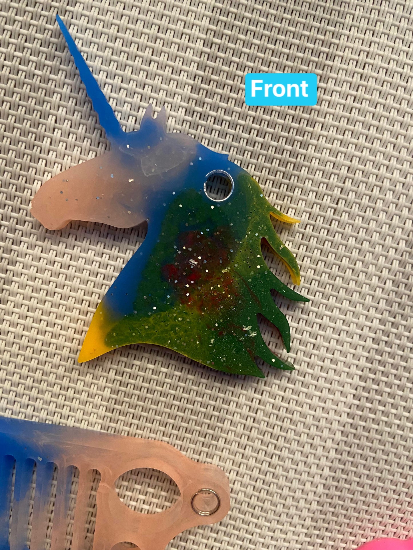 Resin unicorn keychain rainbow