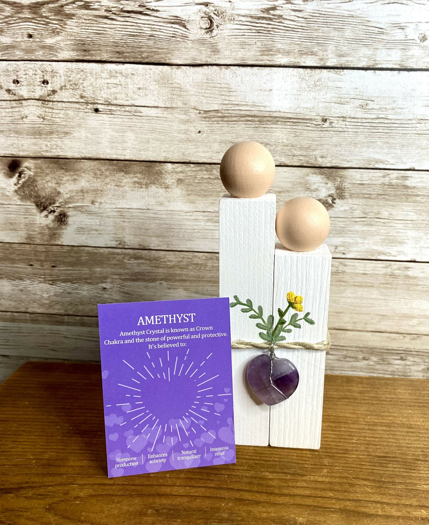 Wood couple with crystal heart