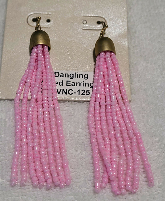 Pink Dangling Beaded Earrings