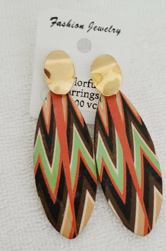 Goldtone Wooden Colorful Earrings