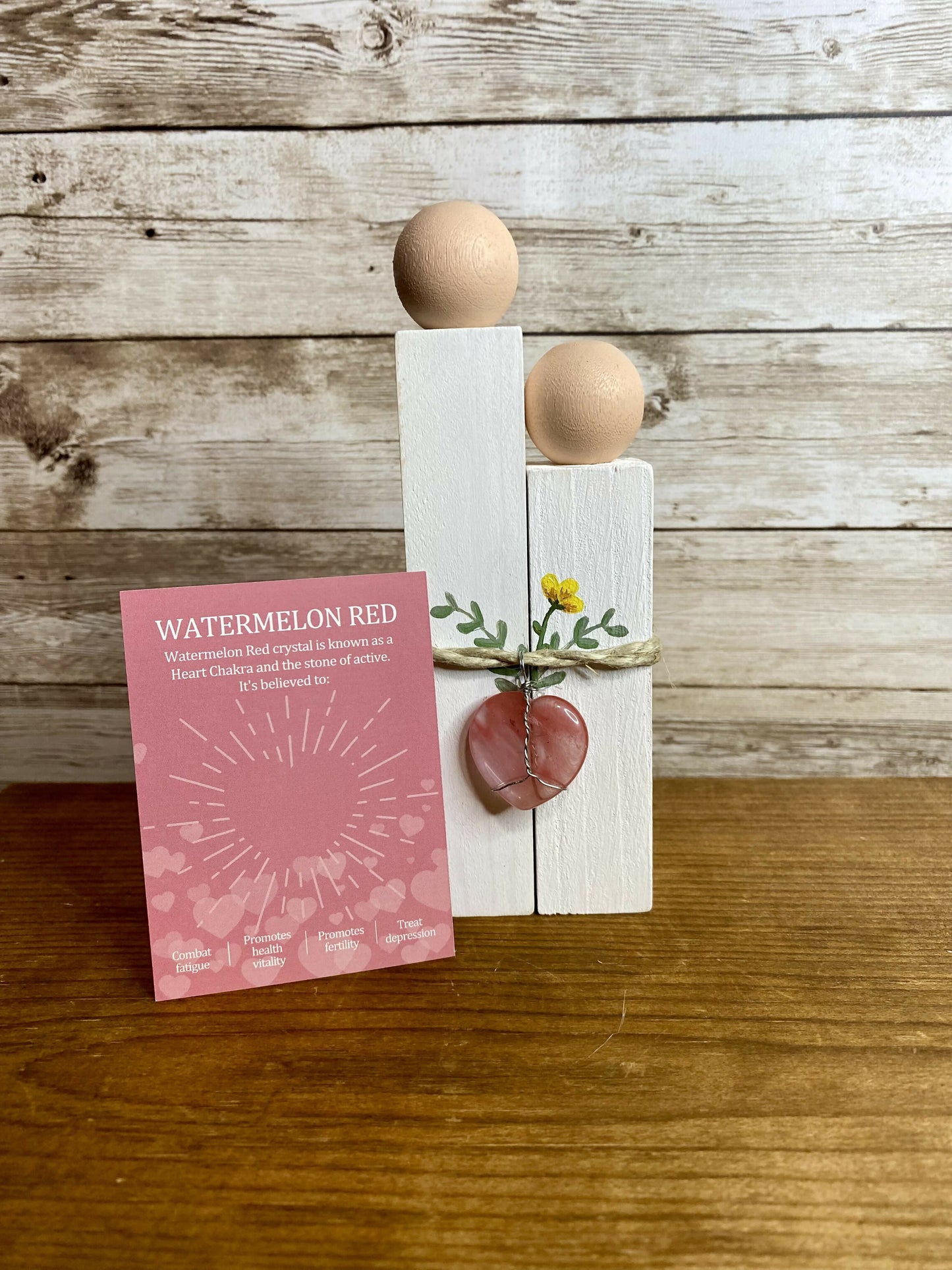 Wood couple with crystal heart