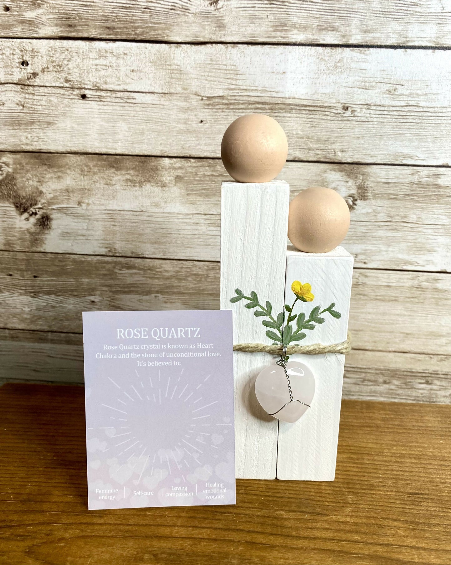 Wood couple with crystal heart