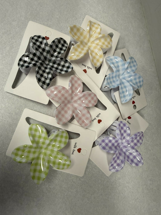 Gingham Flower Clip-Random Color