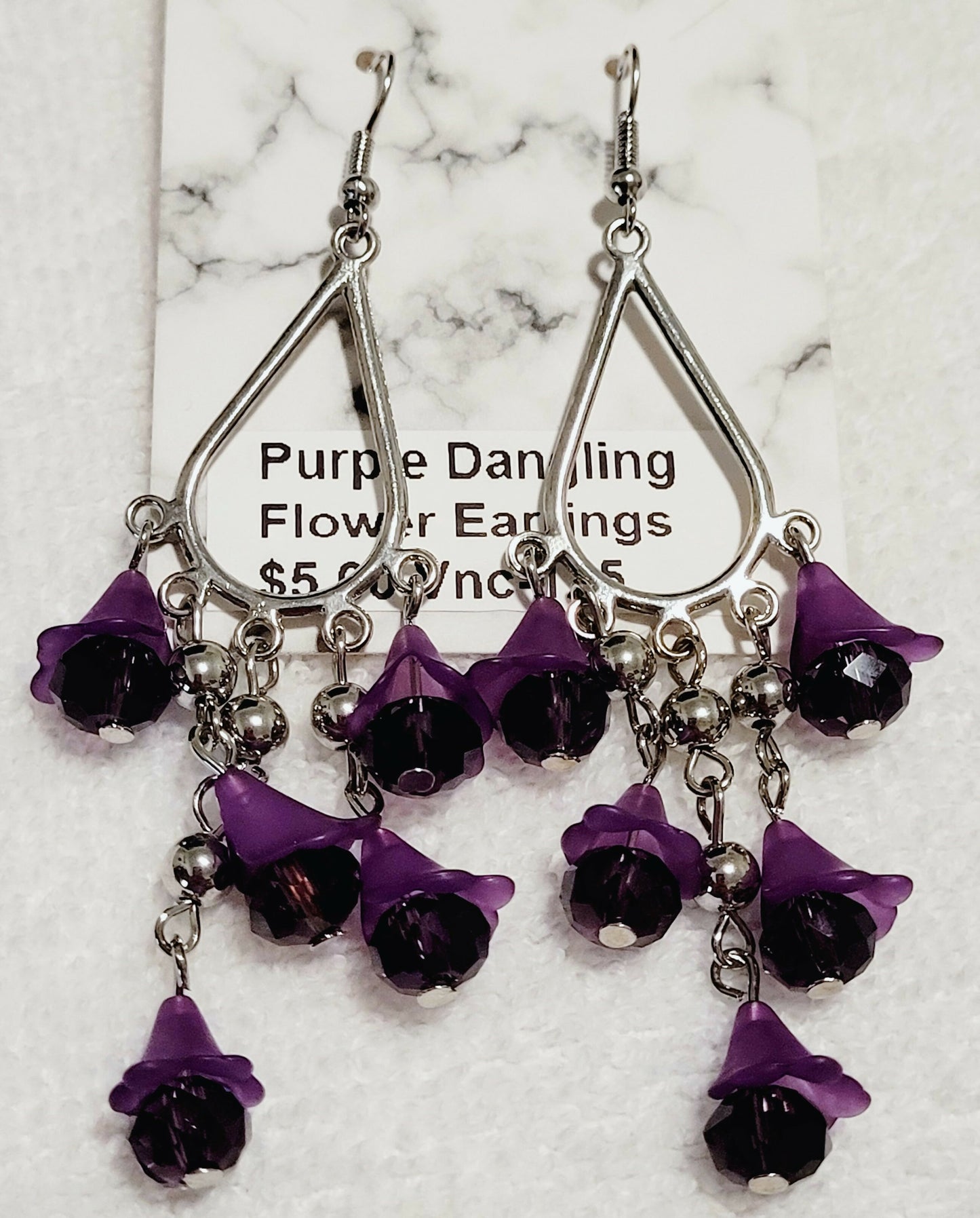 Purple Dangling Flower Earrings