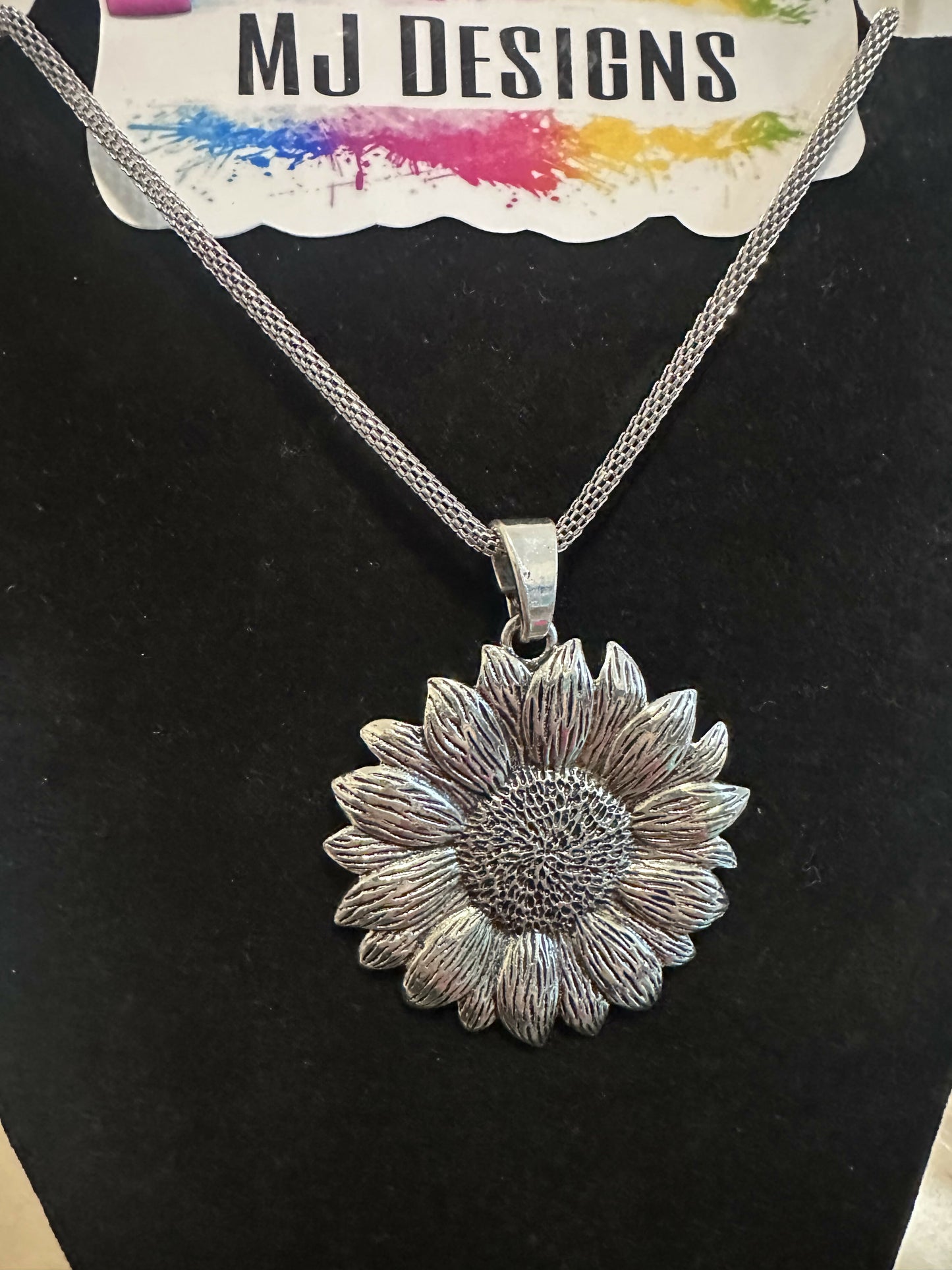 Silver sunflower necklace