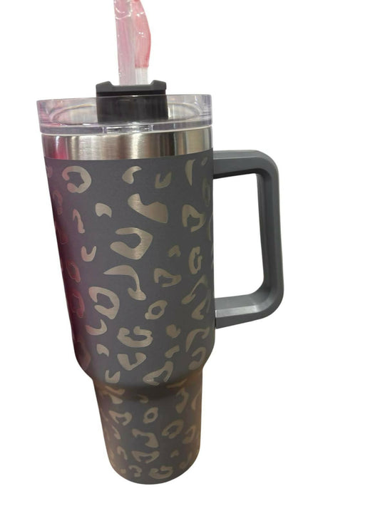 40 oz laser Cheetah print tumbler