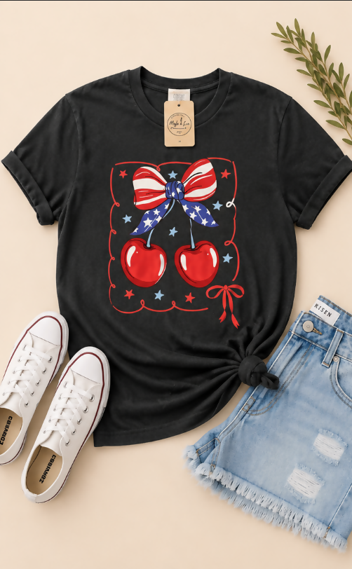 Red, White & Blue Cherry Bow